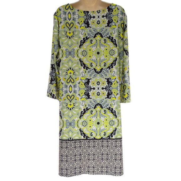 Tacera Black Yellow Paisley Print Keyhole Midi Shift Dress Size 3X 22 24 Plus Sz - Picture 3 of 6